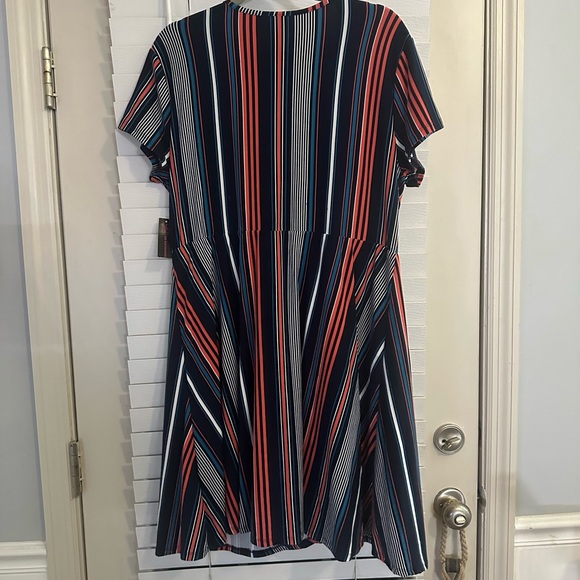 No Boundaries Asymmetrical Striped Dress - Navy and Red - Picture 3 of 3